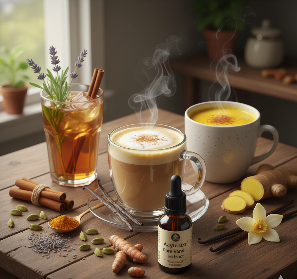 Wellness Drinks & Teas with Pure Vanilla | Healthy Coffee, Chai, Golden Milk & Herbal Blends