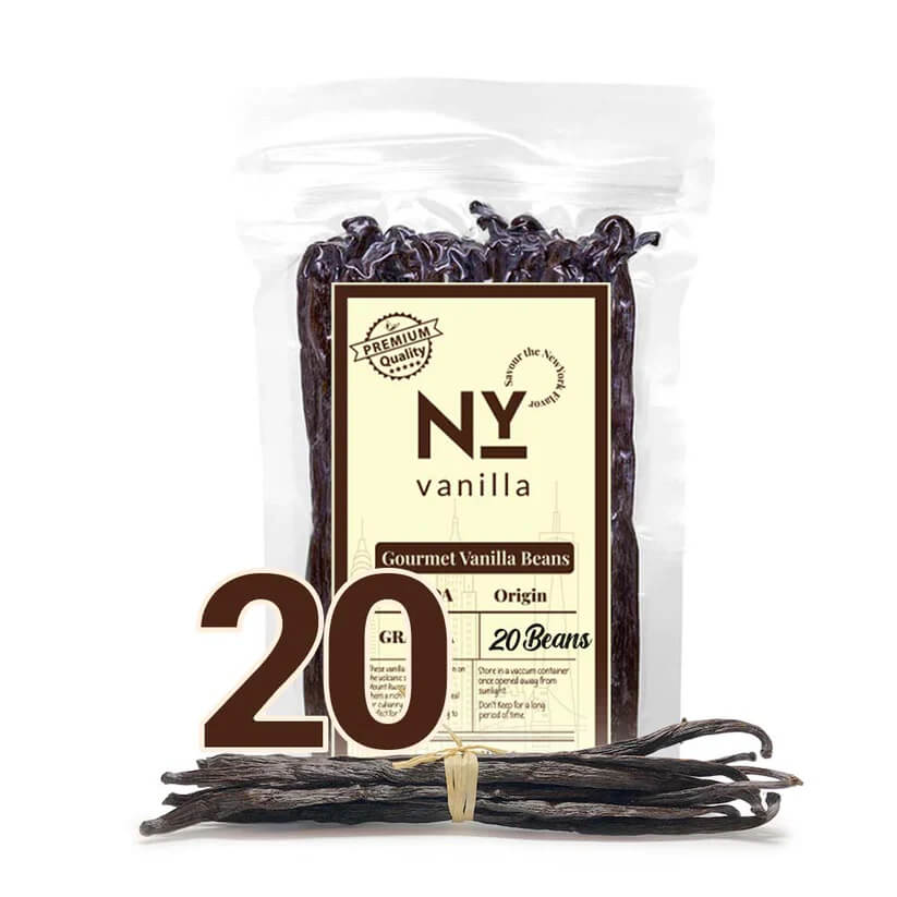 20 Whole Ugandan Premium Bulk Vanilla Beans Grade A – Gourmet Vanilla Pods for Extract Making, Baking, Cooking, Ice Cream, and Desserts – All-Natural, Non-GMO, Sustainably Sourced