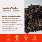 Vanilla beans with text about premium vanilla and its qualities on a white background.

Premium Vanilla Exceptional 
Naturally grown vanilla beans : No additives or preservatives, Just rich, natural vanilla goodness.

Handpicked for quality : 
Sourced from the finest vanilla farms.

Aromatic & Flavorful :
Perfect for baking , cooking , and gourmet creations. 

- Premium Quality 
- Vegan Friendly
- Non Gmo
- Sustainably Sourced