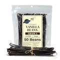 Packaging of gourmet vanilla beans with a label indicating the brand and quantity.