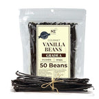 Packaging of gourmet vanilla beans with a label indicating the brand and quantity.
NY Vanilla.   
Gourmet VANILLA BEANS GRADE A

50 Beans