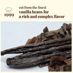 Vanilla beans with text about their origin and flavor on a white 
background

Cut from the finest vanilla beans for a rich and complex flavor