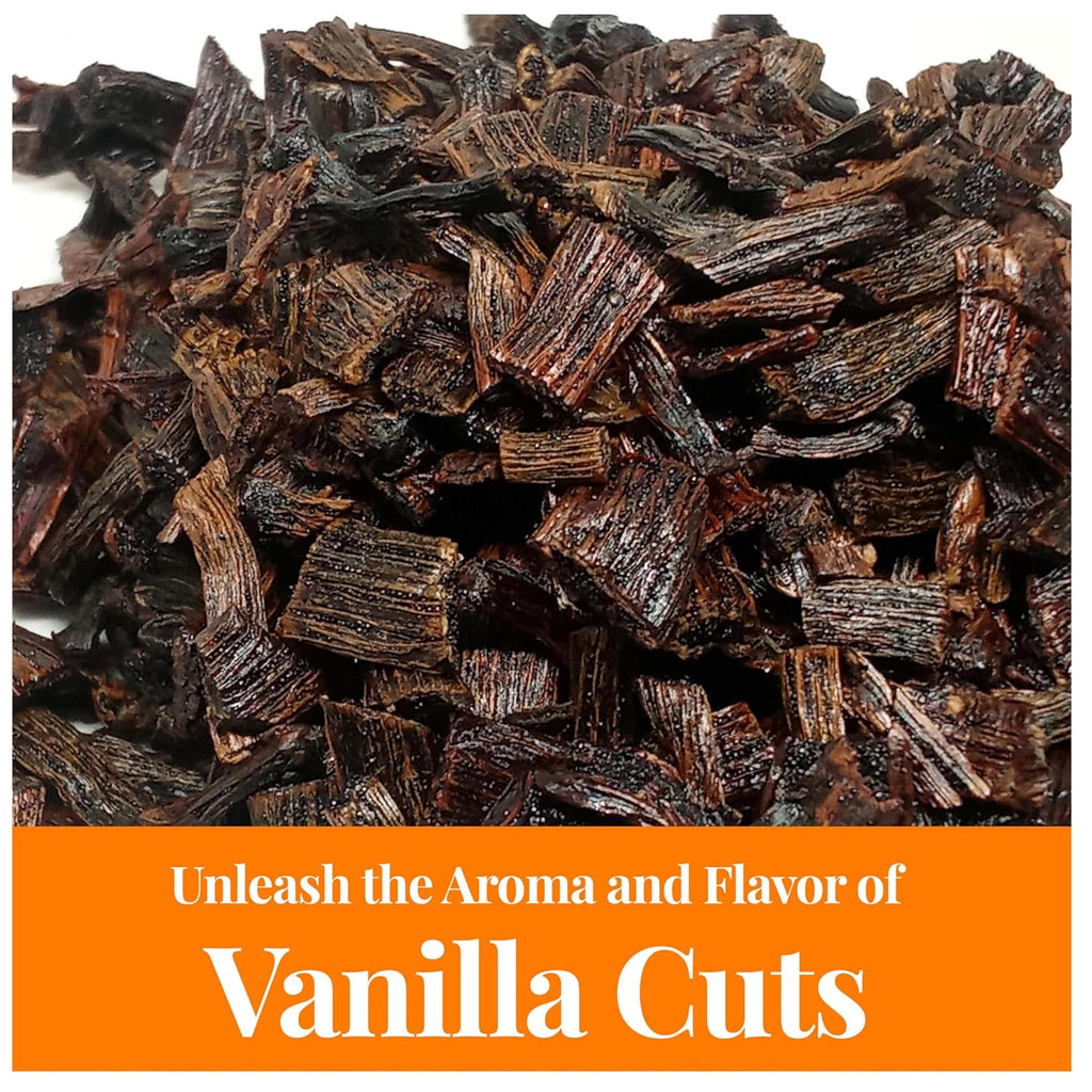 Vanilla cuts with an orange banner and text on a white background

Unleash the aroma and flavor of vanilla cuts