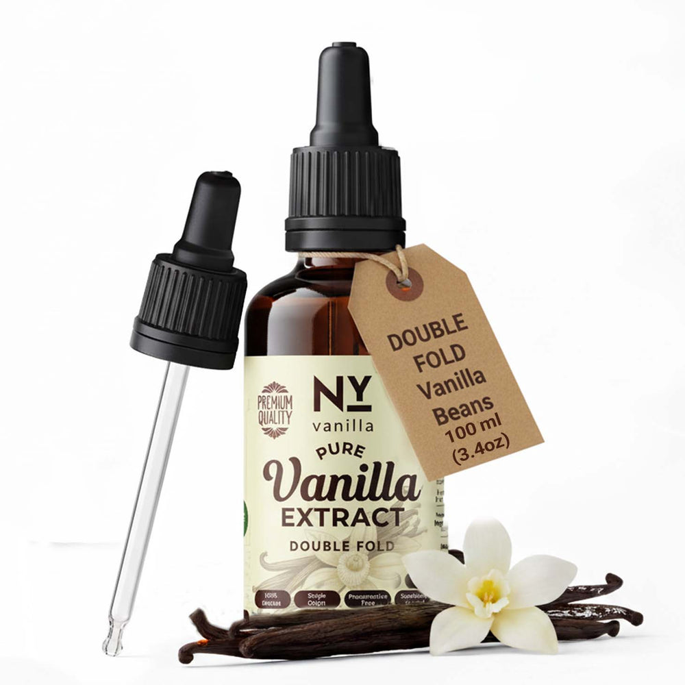 NY Pure Vanilla Extract (Double Fold) 100 ml – Made with Grade A Vanilla Beans for Intense Flavor – Perfect for Baking, Desserts & Drinks – Vegan & Sugar-Free