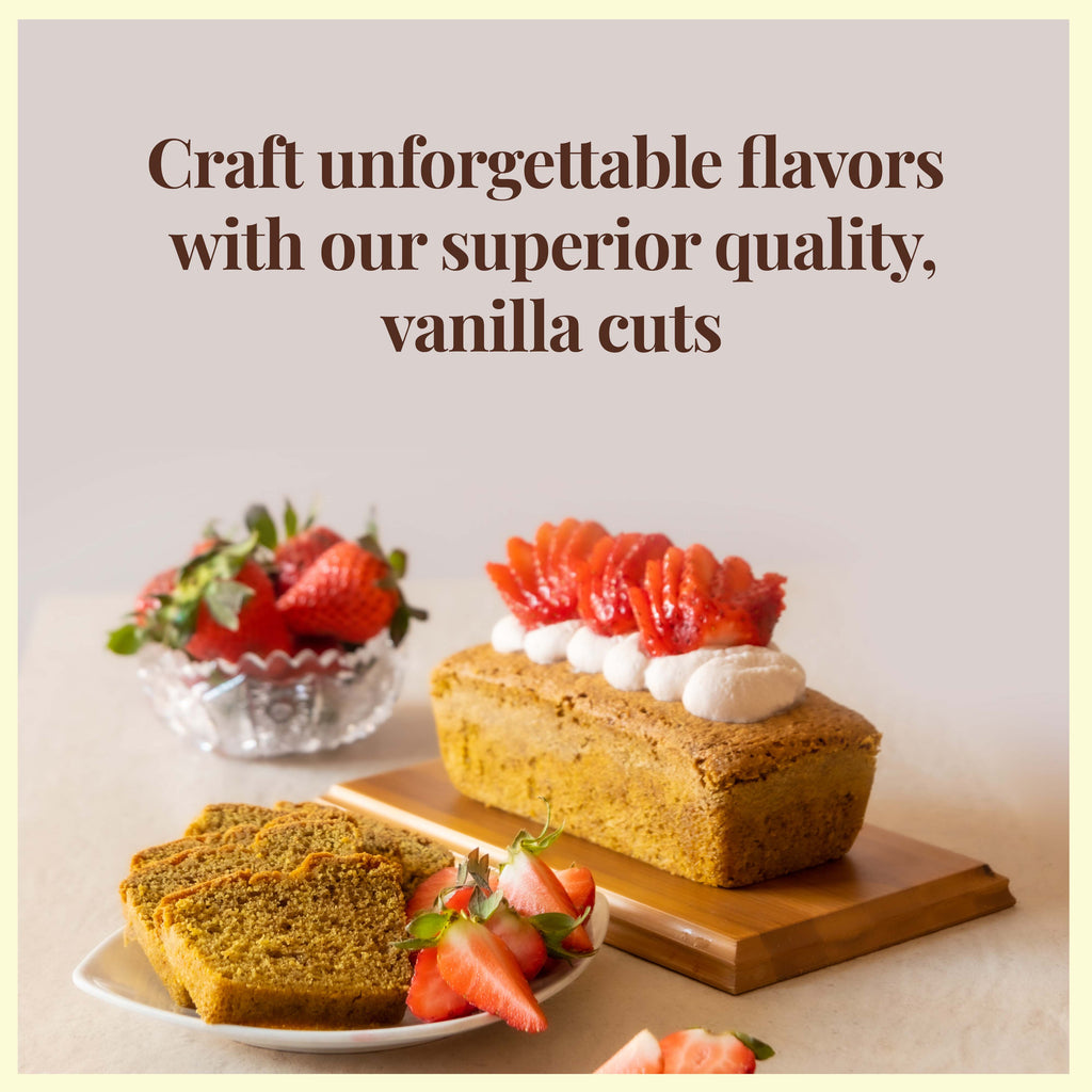 Desserts made with vanilla cuts showcasing rich flavor aroma ideal for baking cakes pastries and gourmet sweet creations