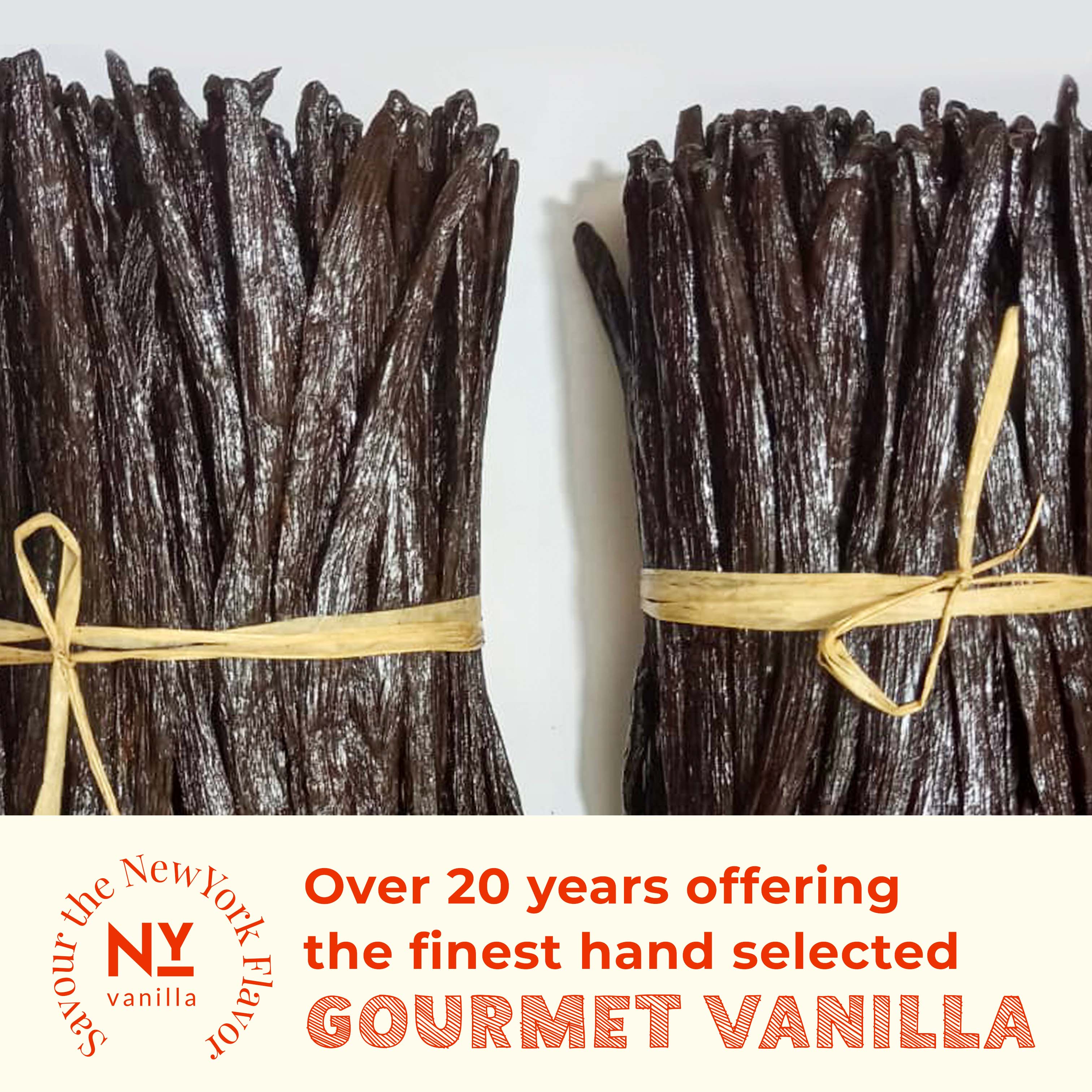 NY Vanilla : Over 20 years offering the finest hand selected GOURMET VANILLA
Gourmet vanilla beans from NY on a marble surface highlighting their texture
