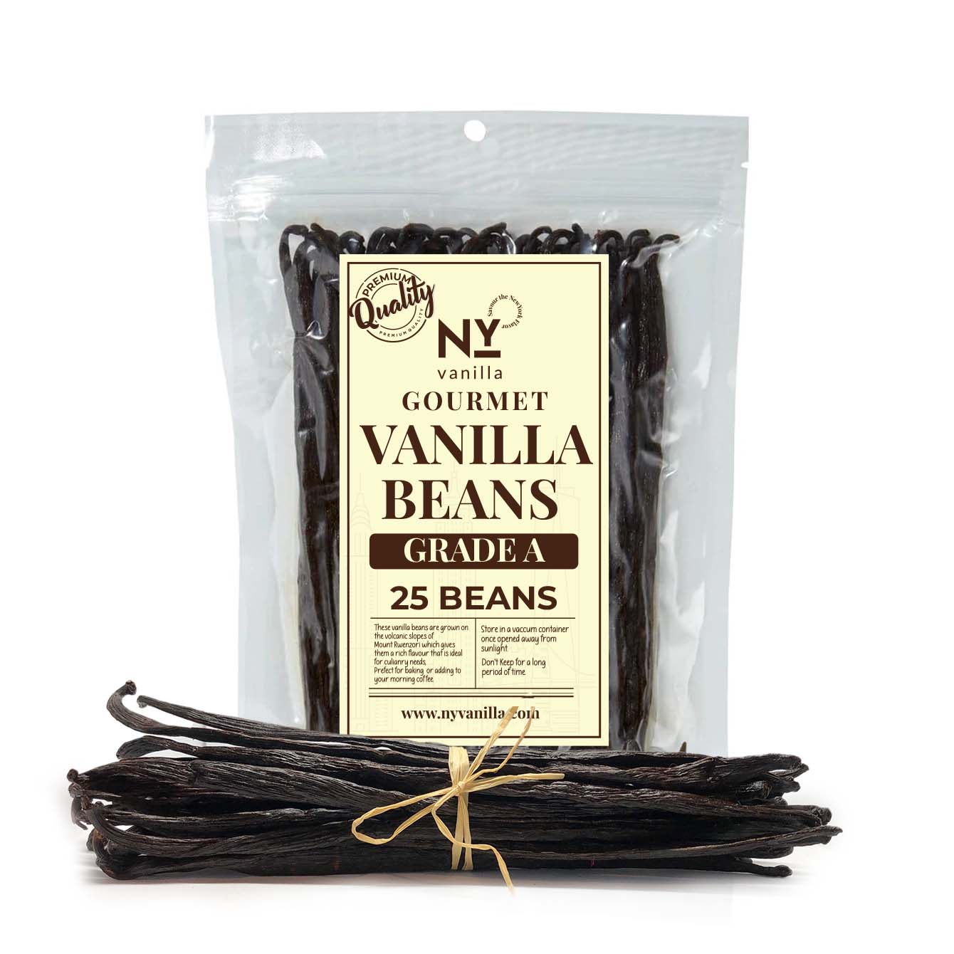 Pack of Grade A gourmet vanilla beans with 25 beans, premium quality whole vanilla pods for baking and cooking