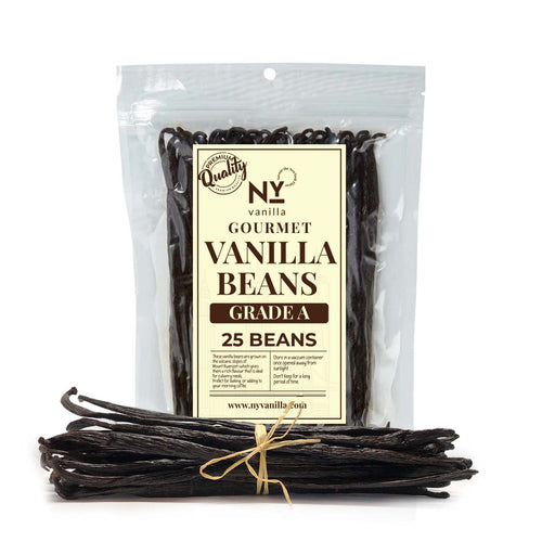 Pack of Grade A gourmet vanilla beans with 25 beans, premium quality whole vanilla pods for baking and cooking