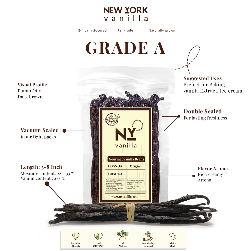 Grade A vanilla beans pack NY Vanilla premium quality 5 to 8 inch pods rich aroma vacuum sealed ideal for baking extracts