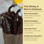 Glossy, moist vanilla beans highlighting rich aroma, bold flavor, and premium quality for cooking and baking