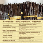 NY Vanilla premium Grade Vanilla beans: handpicked pure natural whole vanilla pods, rich aromatic flavour, high vanillin content for baking and cooking