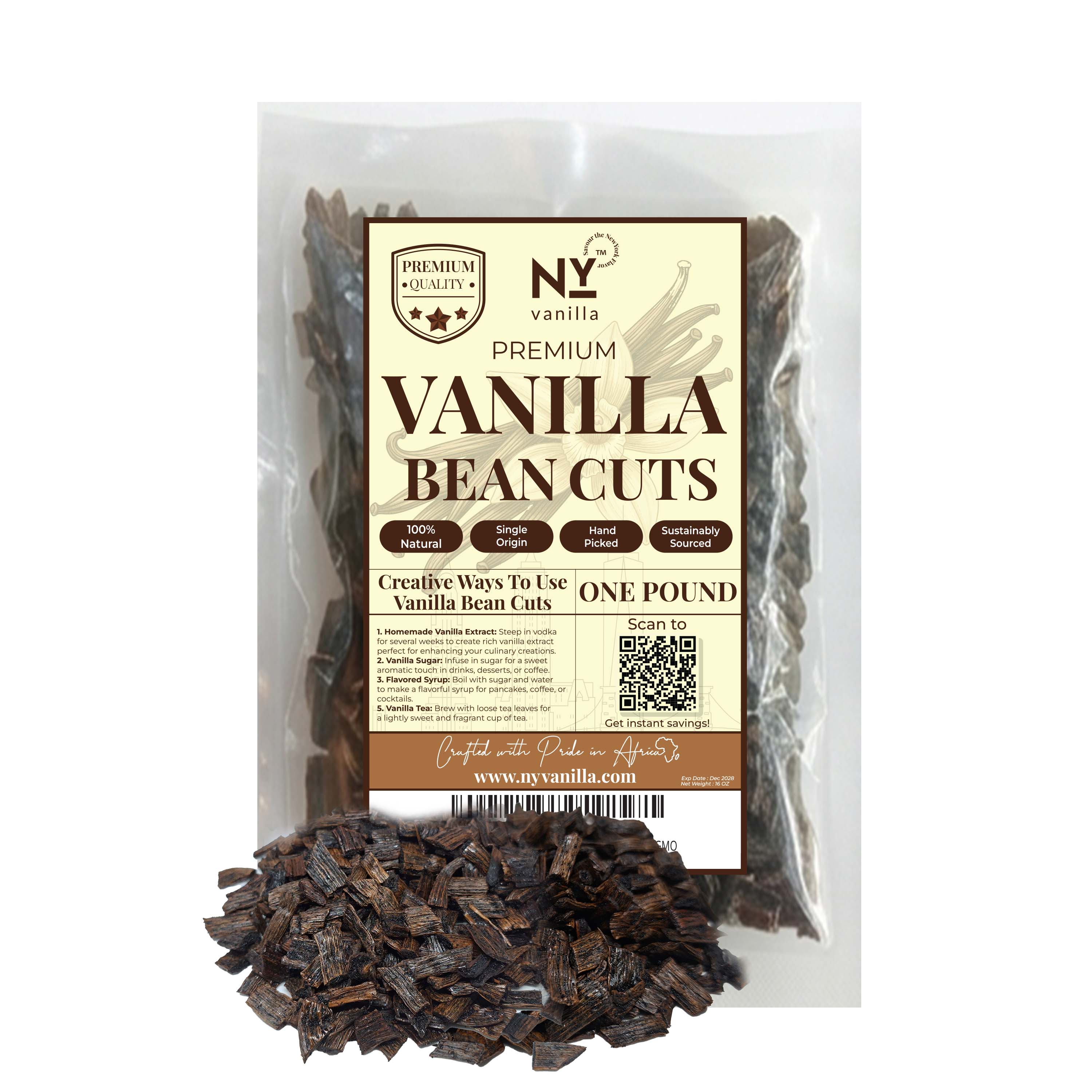 Premium vanilla bean cuts in 1 pound pack ideal for extracts baking rich aroma natural flavor and gourmet culinary use