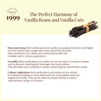 Vanilla beans and cuts showing rich aroma flavor versatility for baking desserts beverages extracts and gourmet cooking