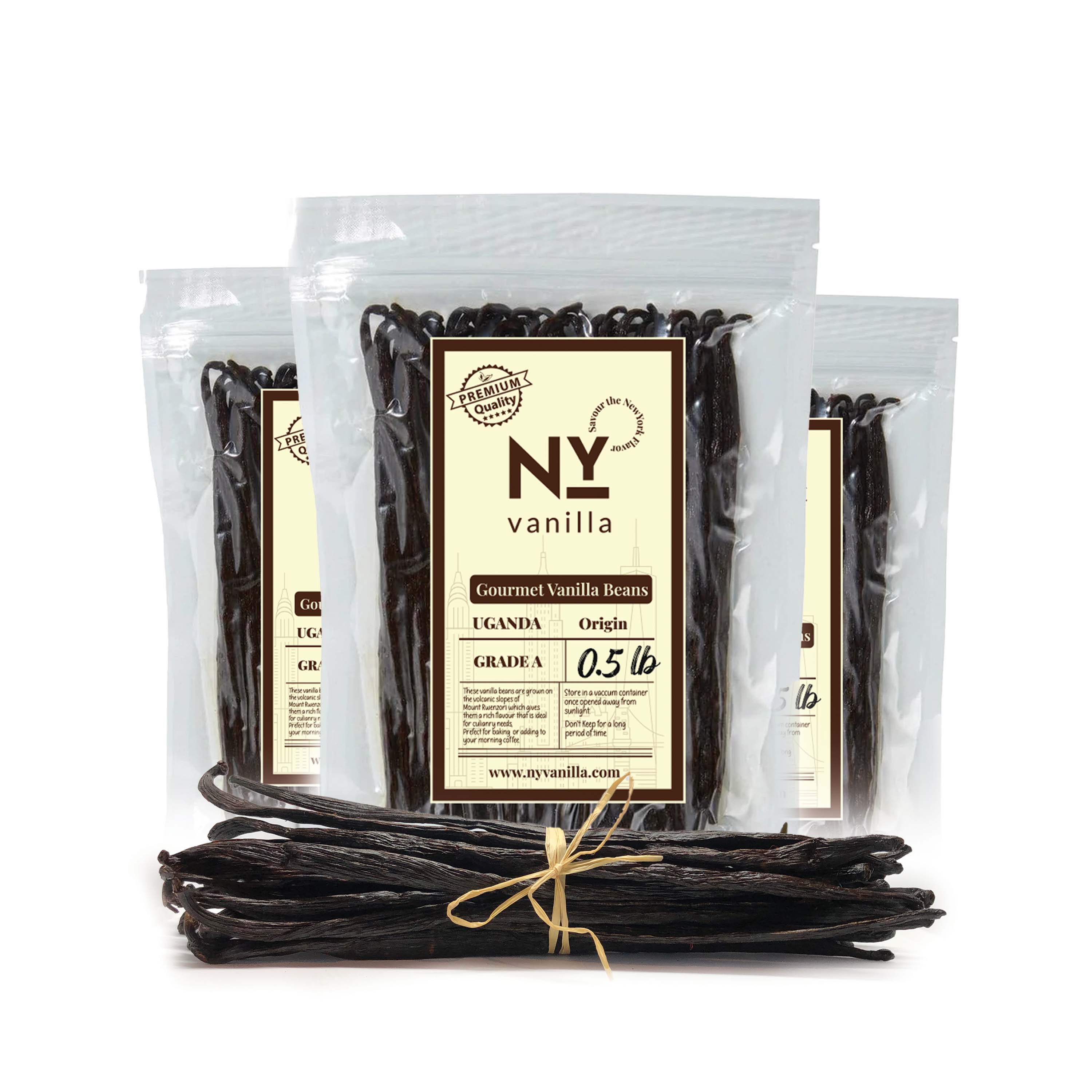 New York Vanilla Gourmet Pure Ugandan Vanilla Beans, Pack of 1 Pound Premium Grade A Whole Beans