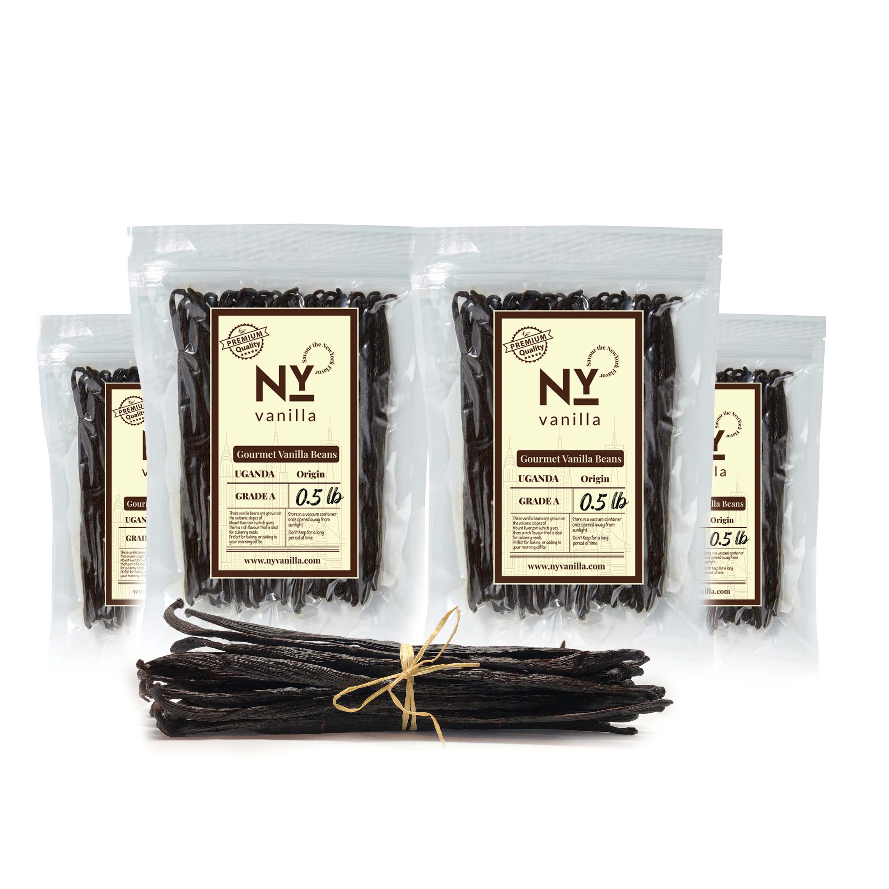 New York Vanilla Gourmet Pure Ugandan Vanilla Beans, Pack of 1 Pound Premium Grade A Whole Beans