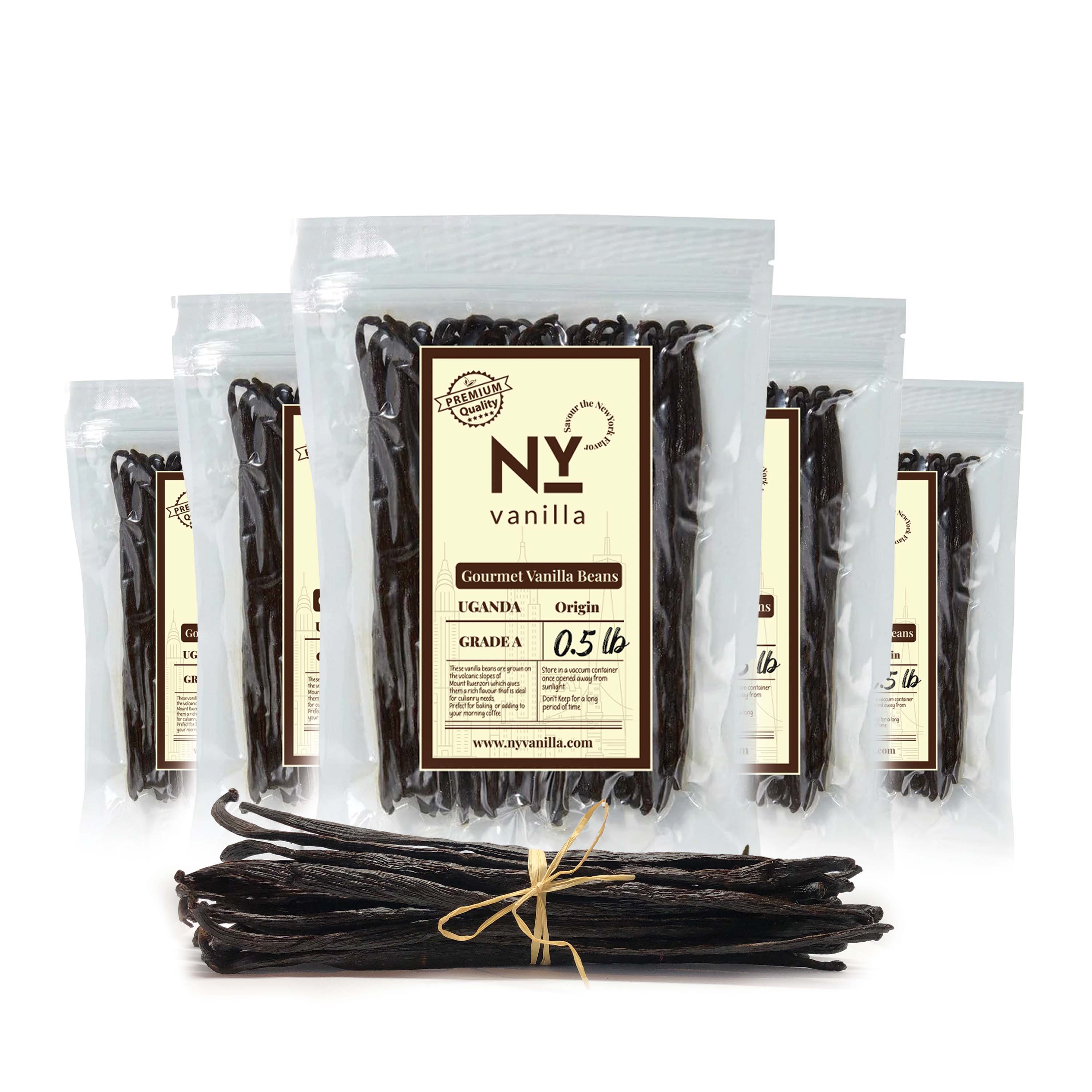 New York Vanilla Gourmet Pure Ugandan Vanilla Beans, Pack of 1 Pound Premium Grade A Whole Beans